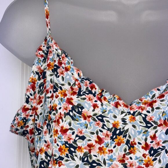 LOFT Small Floral Cami Womens Ruffle Spaghetti Strap Tank Top - Picture 2 of 7